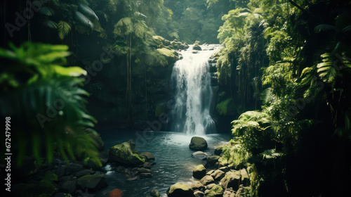 Epic Shot Of Waterfall in The Amazon Forest - Up View With High Quality Resolution 35mm Details  © Abdo