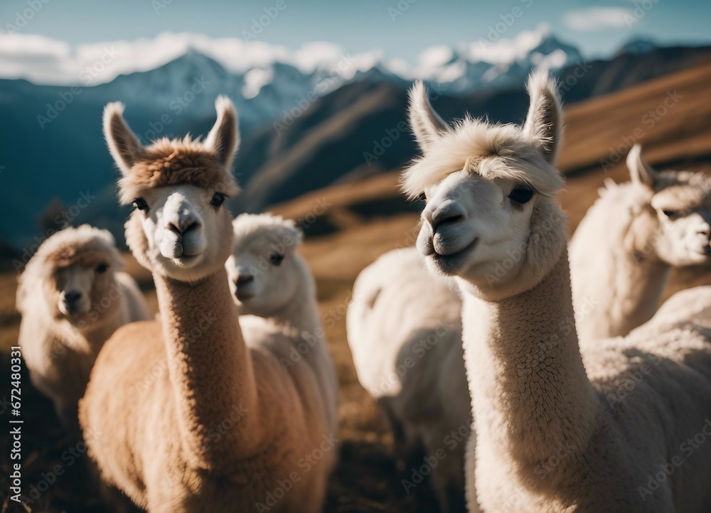 Obraz premium happy Alpacas at alp mountains