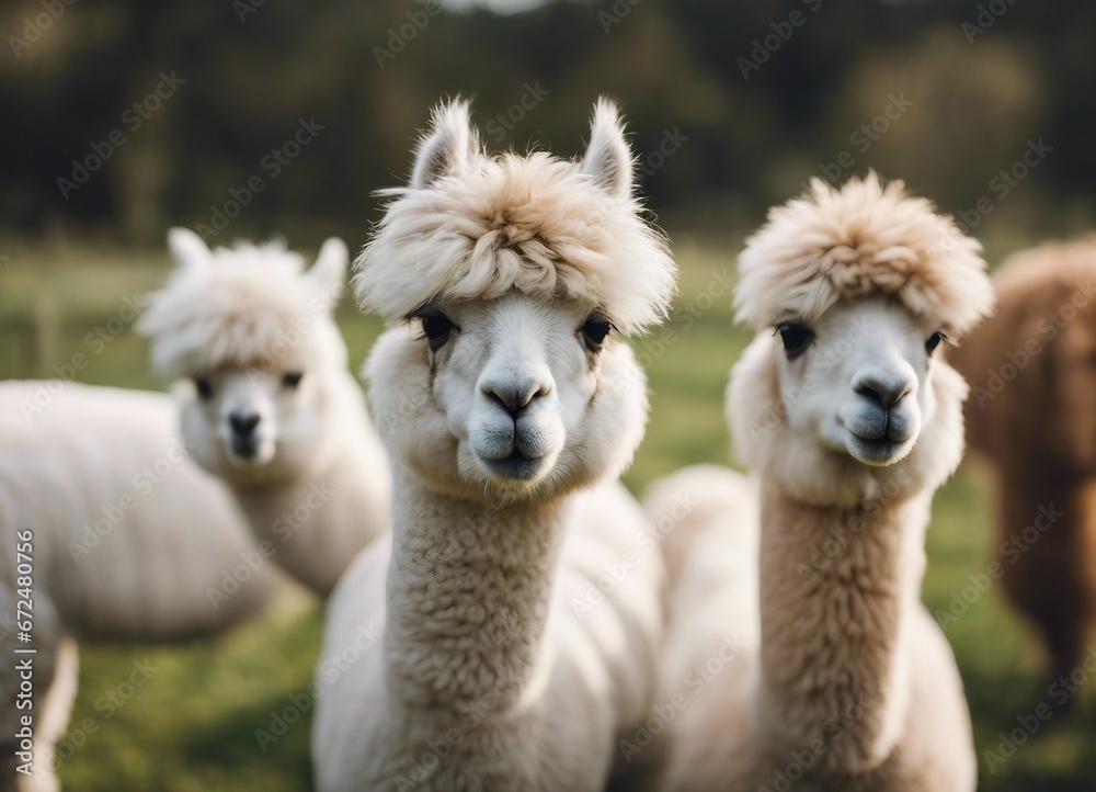 Obraz premium lovely and cute Alpacas on a farm