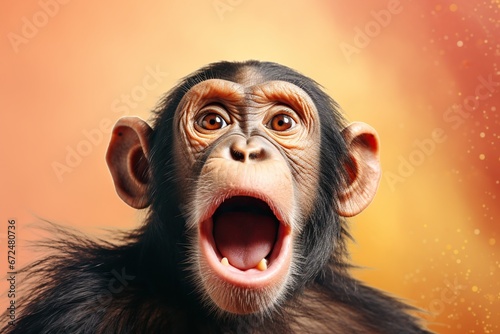 Studio portrait of shocked chimpanzee with surprised face, concept of Startled expression © RealPeopleStudio