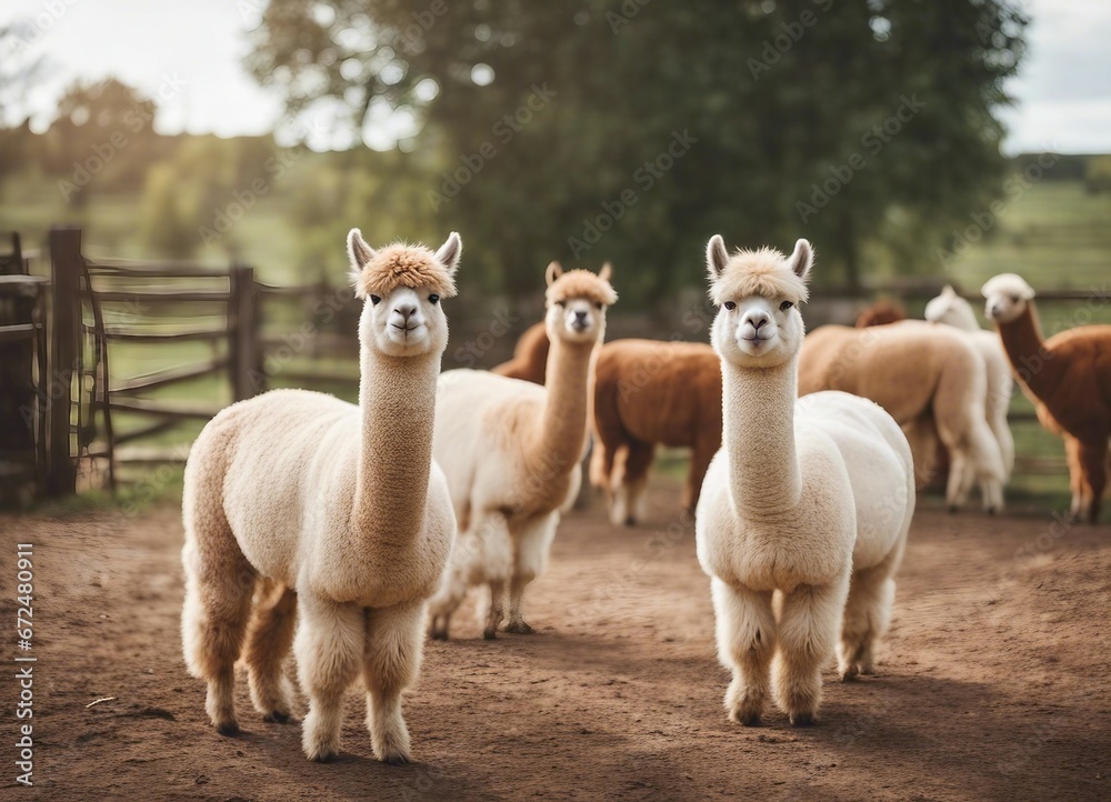 Fototapeta premium lovely and cute Alpacas on a farm