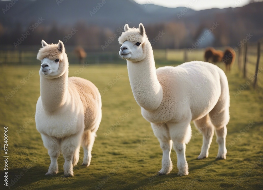 Fototapeta premium lovely and cute Alpacas on a farm