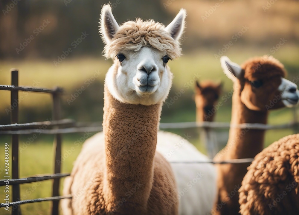 Obraz premium lovely and cute Alpacas on a farm