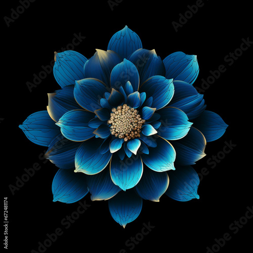 blue flower, abstract floral design on black background