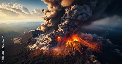 Witnessing the Raw Power of a Volcano from Above. Generative AI