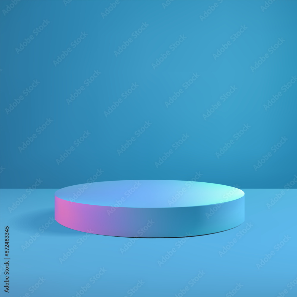 Blue podium mockup. Studio showroom floor fashion show mockup scene. Realistic podium of product presentation Blue podium mockup. Studio showroom floor fashion show mockup scene. Realistic podium of product presentation