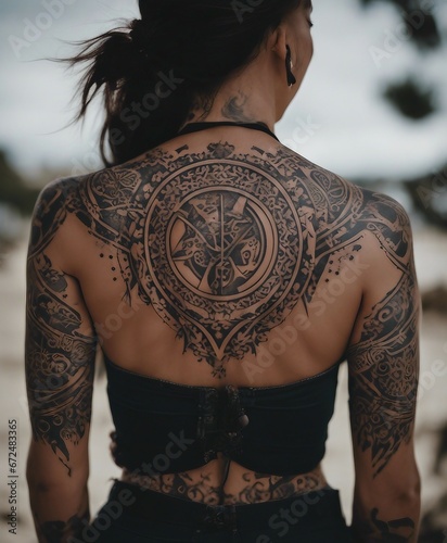 tribal tattoo's on persons back side