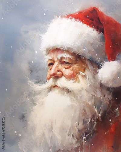 Santa Claus, painting, vintage, Christmas, holiday, generative ai © HolidayXCo