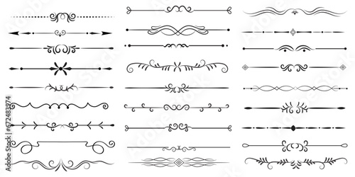 Page Divider And Design Elements. Set of Various Simple Black Divider Design, Assorted Divider Collection Template Vector. Collection of floral dividers elements mega decoration for Calligraphy.