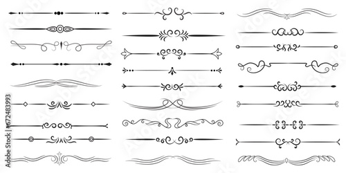 Page Divider And Design Elements. Set of Various Simple Black Divider Design, Assorted Divider Collection Template Vector. Collection of floral dividers elements mega decoration for Calligraphy.