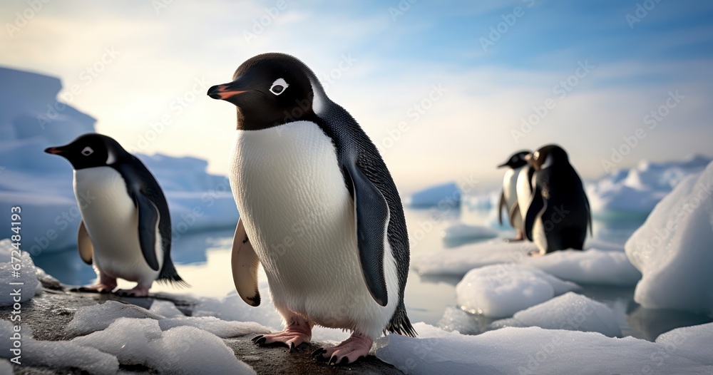 Obraz premium The Graceful Lives of Antarctica's Penguins. Generative AI