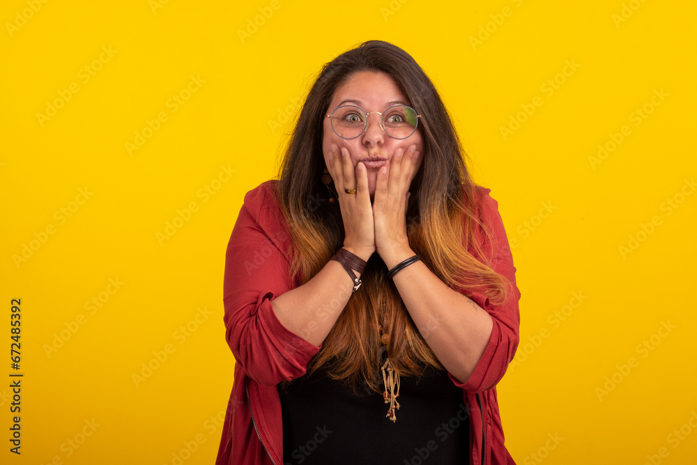 Adult fat woman in studio shots with various facial expressions