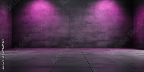 Sci Fi Modern Elegant Futuristic Cyber Neon Led Studio Big Panel Lights Blue Purple Glowing Lights On Dark Empty Grunge Concrete Room Background.