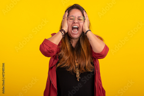 Adult fat woman in studio shots with various facial expressions