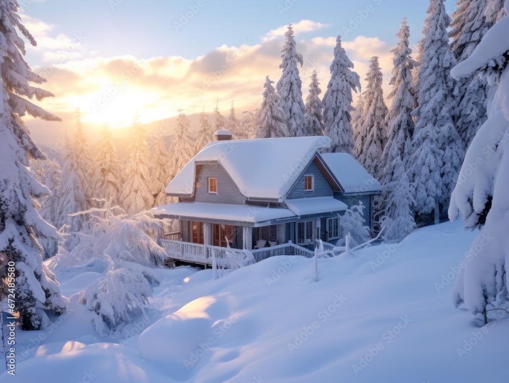 Bright winter landscape. Snow covered trees in the forest. Nature outdoor scene Bright winter landscape. Snow covered trees in the forest. Nature outdoor scene