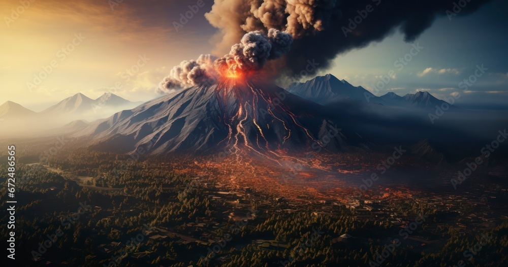 Nature's Fury Unleashed. Aerial View of a Volcano Eruption. Generative AI