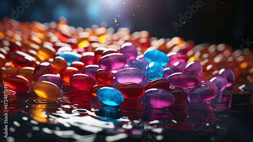 Medicine bottle spilling colorful photo