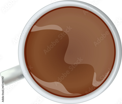 cup of hot coffee  top view  cartoon style  on transparent  png