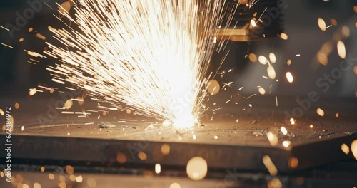 Plasma Cutting Metal CNC Steel Technology Welding Sparks Metalwork Industry. photo