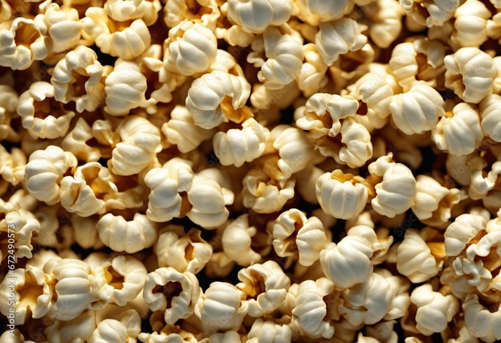 AI generated illustration of freshly popped popcorn illuminated by a bright yellow light