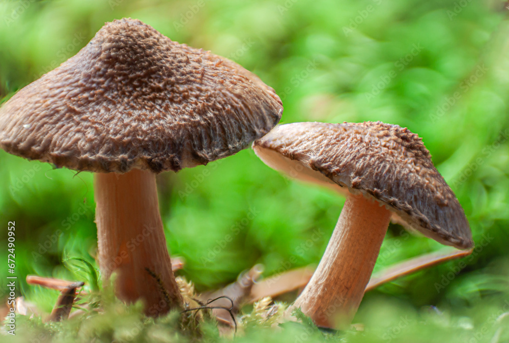Macro of a small brown wild mushroom