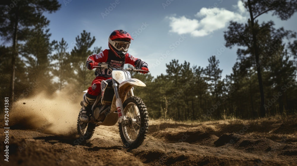 Little boy riding a dirt bike, AI generated Image