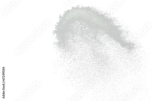 Photo image of falling down snow  heavy big small size snows. Freeze shot on black background isolated overlay. Fluffy White snowflakes splash cloud in mid air. Real Snow throwing
