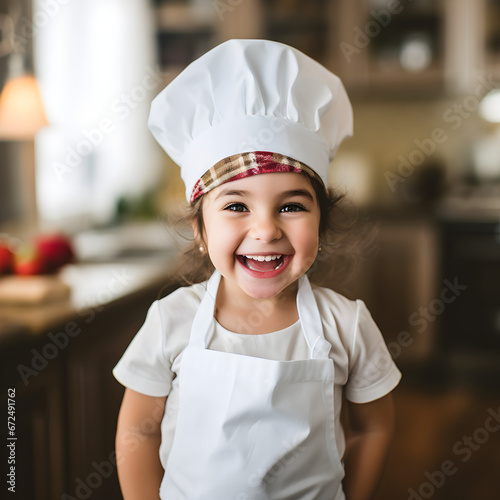 Happy child dressed as a chef. 