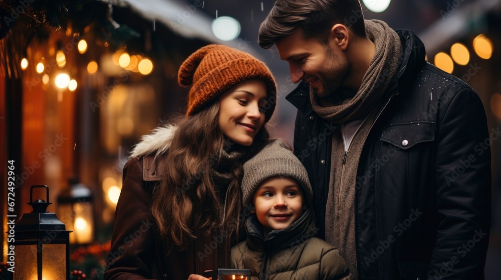 A Family Enjoying A Christmas Light Train ,Bright Background, Background Hd