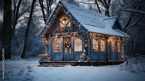 A Snow-Covered House Adorned With Christmas Light ,Bright Background, Background Hd