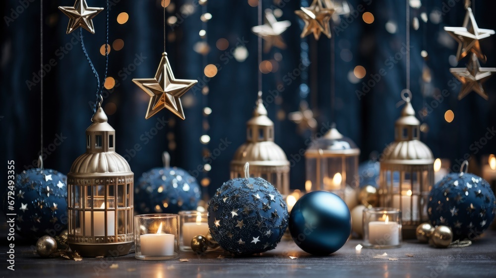 Obraz premium A Winter Wonderland With Christmas Lights And Snow ,Bright Background, Background Hd