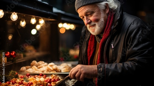 A Street Vendor Selling Holiday Treats Under Christmas ,Bright Background, Background Hd