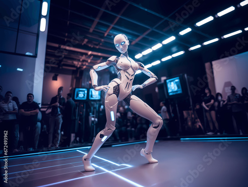 Futuristic Nightlife: Female Humanoid Robot Dancing at the Club - AI Art © Enrique