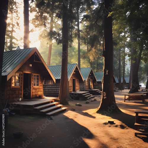 Cabins at a summer camp.  photo