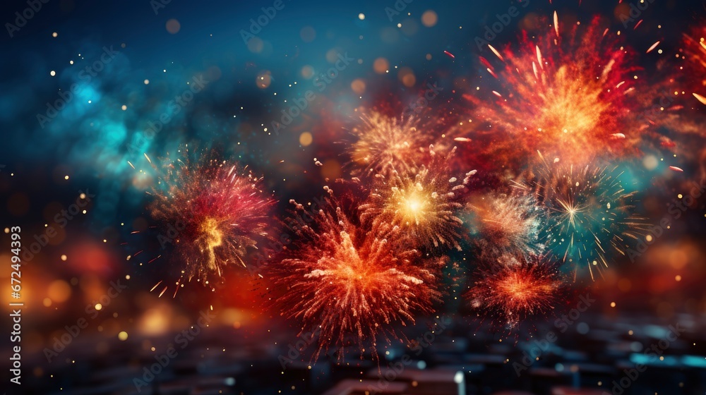 Below Shot Wonderful Vivid Fireworks Exploding ,Bright Background, Background Hd