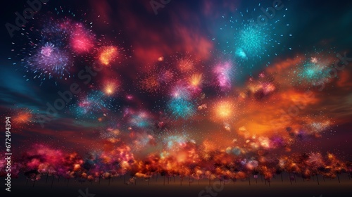 Below Shot Wonderful Vivid Fireworks Exploding  Bright Background  Background Hd