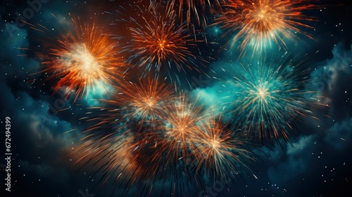 Below Shot Wonderful Vivid Fireworks Exploding ,Bright Background, Background Hd