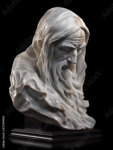 AI generated illustration of an elder man's bust on a black background