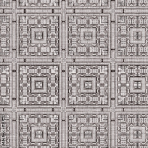 Traditional grey mosaic seamless pattern print. Fabric effect mexican patchwork damask grid Square shape symmetrical background textile . Creative colorful graphic design.