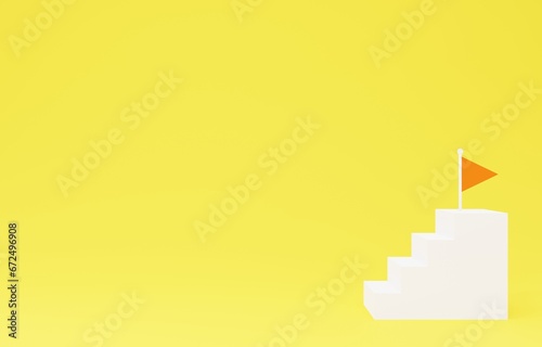3D素材_シンプルな階段とフラッグ_黄色