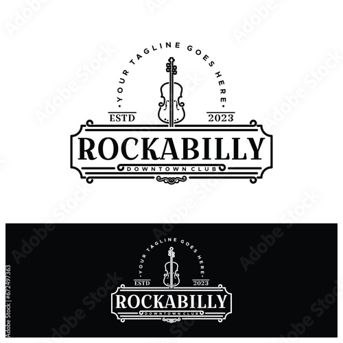 Music festival logo with vintage design. Simple minimalis guitar or violin viola logo for festival