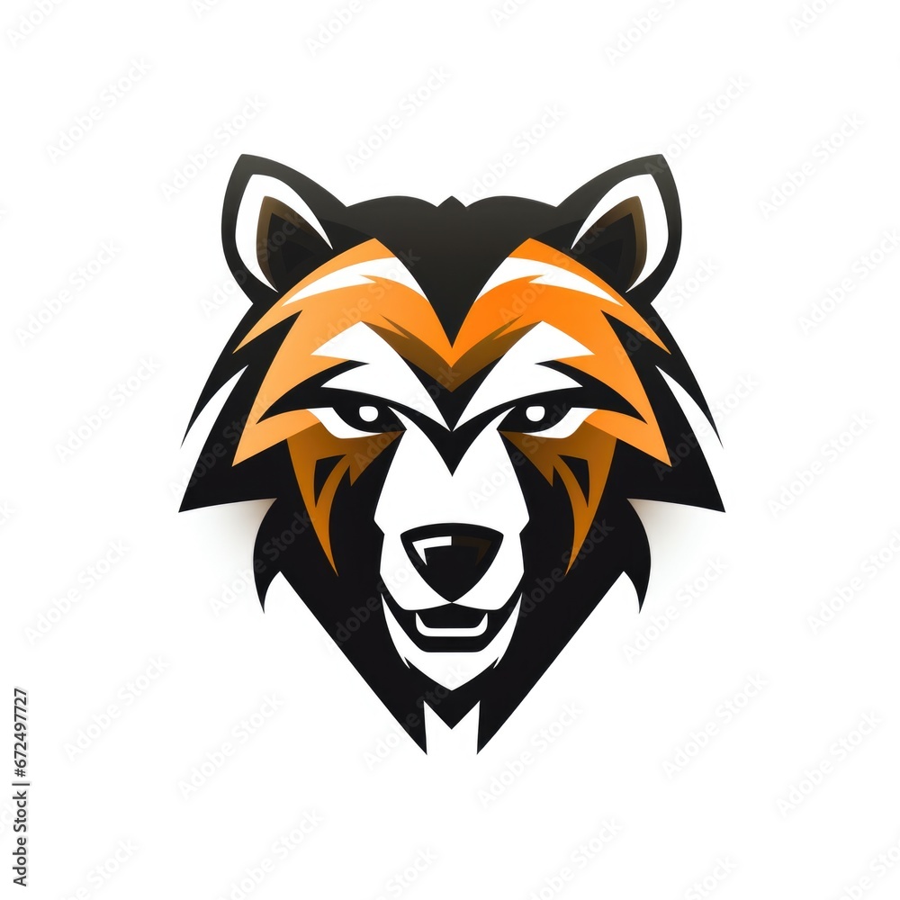 A black and orange bear head on a white background
