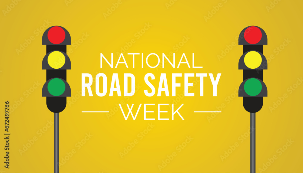 Vector illustration on the theme of National Road safety week observed each year during January.banner, Holiday, poster, card and background design. - obrazy, fototapety, plakaty 