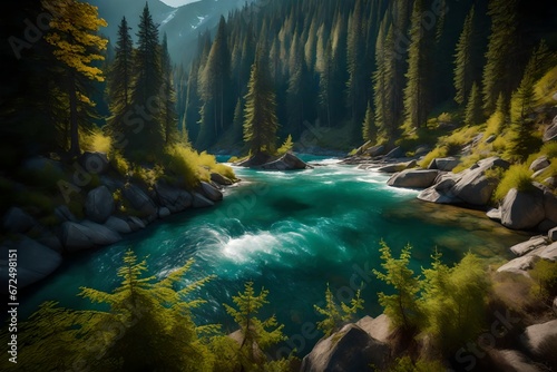 Wenatchee River, Washington, United States, A River Flowing Through a Mountain Forest