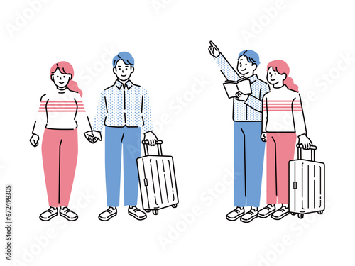 旅行、休暇のイラスト(夫婦、カップル、旅、海外、新婚旅行)