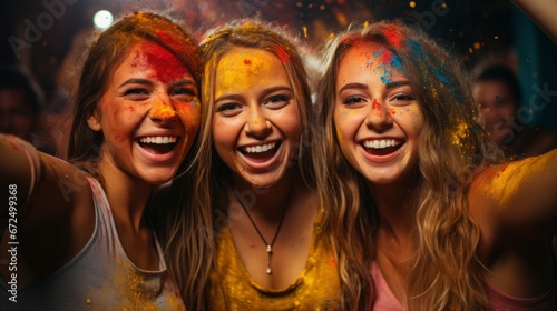 Group Friends Enjoying Party Throwing Confetti ,Bright Background, Background Hd