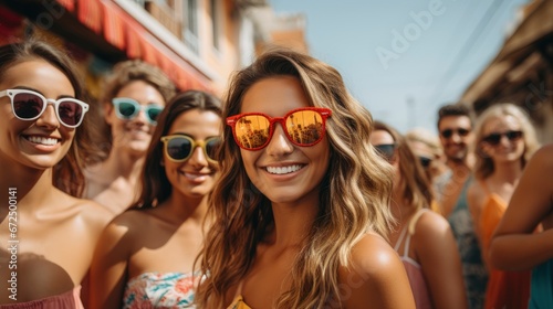 Happy People Crowd Partying Under Colorful ,Bright Background, Background Hd