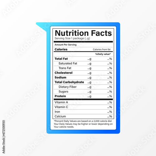 Nutrition facts label isolated with white background