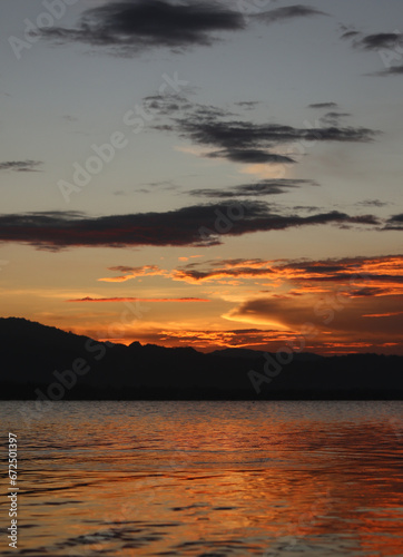 Beautiful golden sunset on the lake