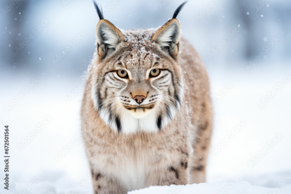 AI generated illustration of a majestic lynx standing in a wintry forest, gazing at the camera AI generated illustration of a majestic lynx standing in a wintry forest, gazing at the camera